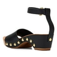 thumbnail image 2 of YDN Women Open Round Toe Cork Chunky Low Heels Nail Studded Platform Ankle Strap Sandals Comfortable Daily Dressy Shopping Shoes Size 7 Black, 2 of 4