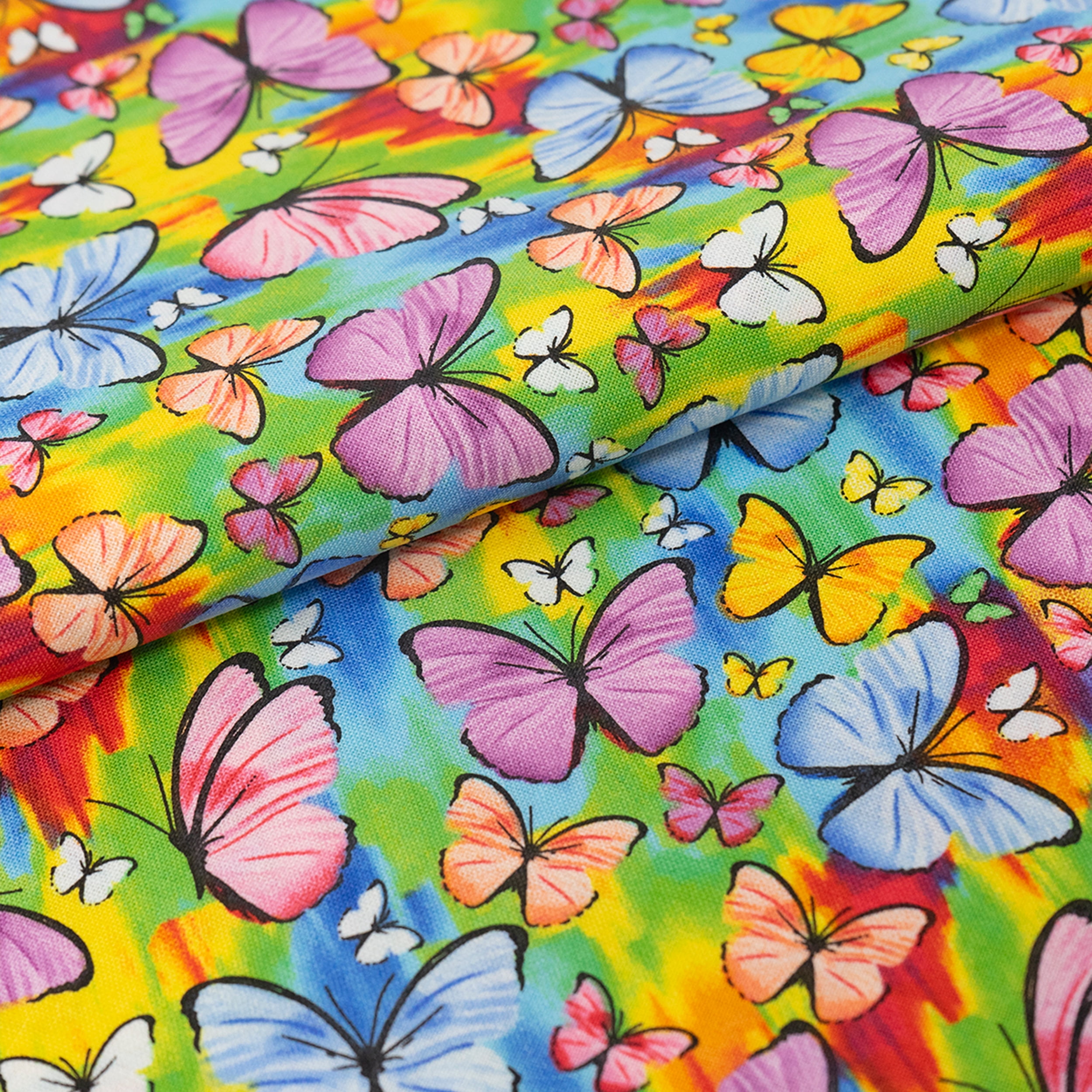 Singer Fabric, 100% Cotton, Sewing & Crafting, 44" Wide, Rainbow Bright Butterflies, Cut by Yard