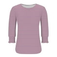 thumbnail image 2 of Jalioing Women's Casual Striped Shirts 3/4 Puff Sleeve Crew Neck Fashion Tunic Blouses Summer Dressy Tops, 2 of 5
