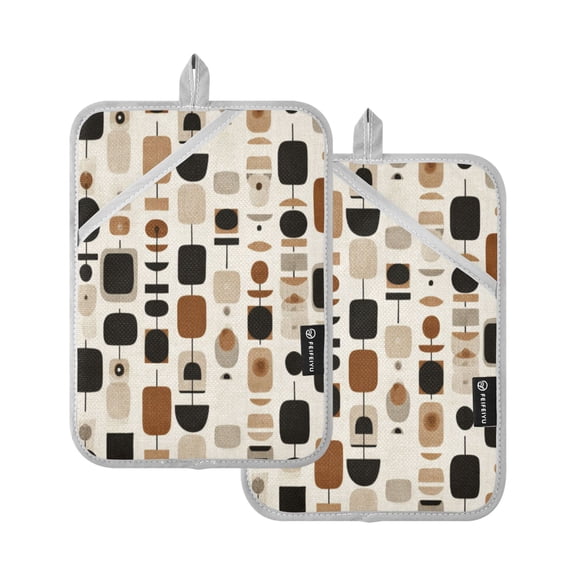 【Heat-Resistant】Quilted Cotton Potholders Set of 2 - Stylish Kitchen Grips for Hot Pots & Pans Ovens etc Mid-century Modern Pattern