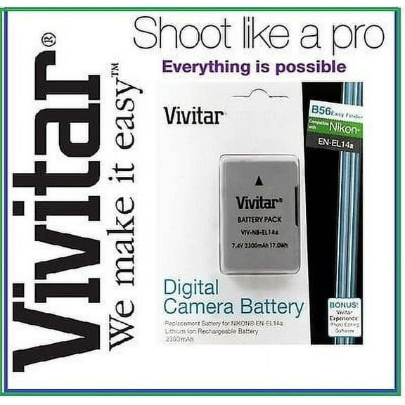 Vivitar Hi Capacity 2300mAh EN-EL14a EN-EL14 Battery for Nikon D3400