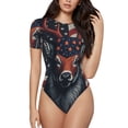 thumbnail image 1 of Fotbe Modern USA Deer Head Body de Mujer con Cuello Redondo y Mangas Cortas, Sin Mangas Ajustado, Suave, Cómodo y Básico-X-Large, 1 of 7