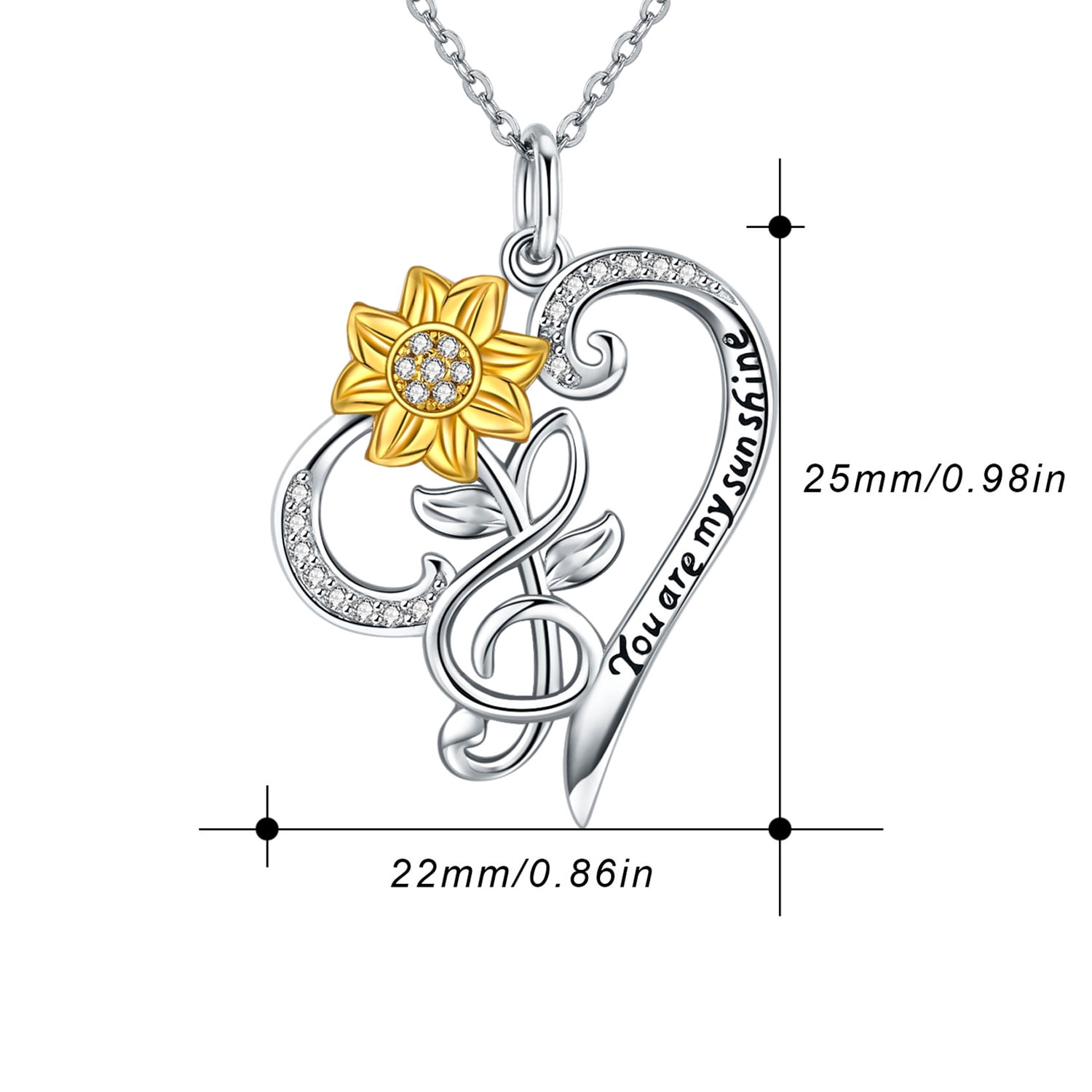 Coachuhhar Sunflower Note Necklace Sterling Silver You are My Sunshine Necklace Heart Sunflower Necklace Musical Note Necklace Sunflower Jewelry Gifts for Women