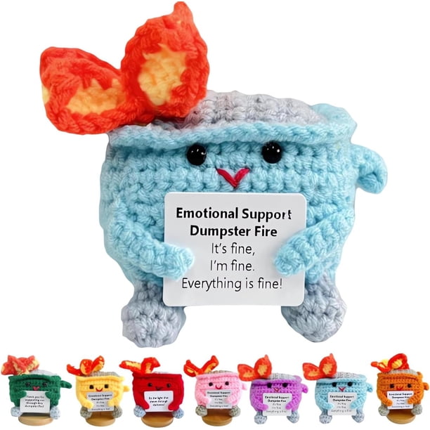Muñeco de crochet inspirador hecho a mano con forma de basurero de apoyo emocional 2024, adorable muñeco de crochet con forma de basurero de apoyo emocional con tarjeta de aliento, regalo para mujeres