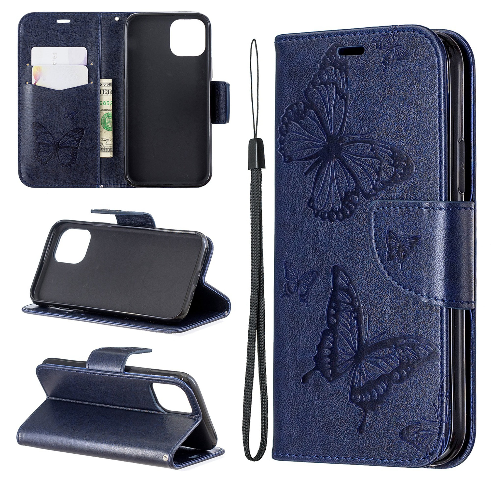 Blue PU Leather Wallet Cover Compatible with iPhone 11 Flip Case for iPhone 11 