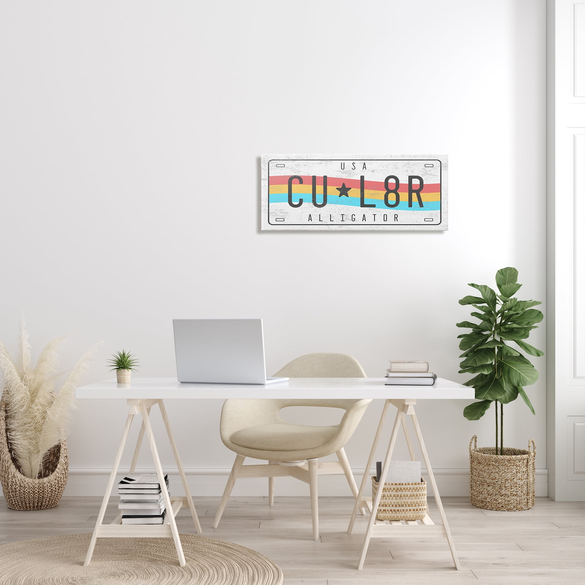 Stupell Industries CU L8R Alligator Rainbow License Plate Humor, 13 x 30, Design by Daphne Polselli