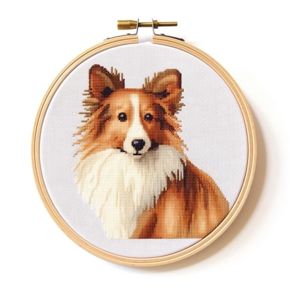 Shetland Sheepdog Stamped Cross Stitch Kits for Beginners Easy with Hoop 11CT Needlepoint Embroidery DIY Counted Cross Stitch Kits Art Craft Wall Decoration 35x35cm(4)