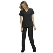 Stat Medical Wear Women’s Scrubs Set - 2 Pocket Crossover Scrub Top with 5 Pocket Drawstring Pant Set (Color Black ,Size XS )
