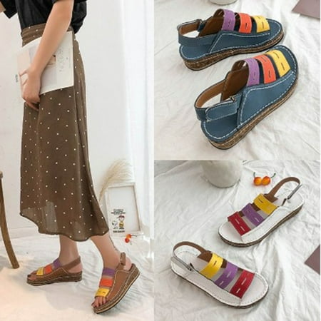 

Duretiony Womens Colorblock Flat Open Toe Casual Sandals Wedge Slides Shoes New