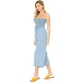 thumbnail image 3 of Love Tree Women's Juniors Smocked Culotte Chambray Jumpsuit (Blue, Medium), 3 of 4