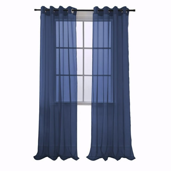 RT Designers Collection Cara One Sheer Grommet Light Filtering Curtain Panel 54" x 90" Navy