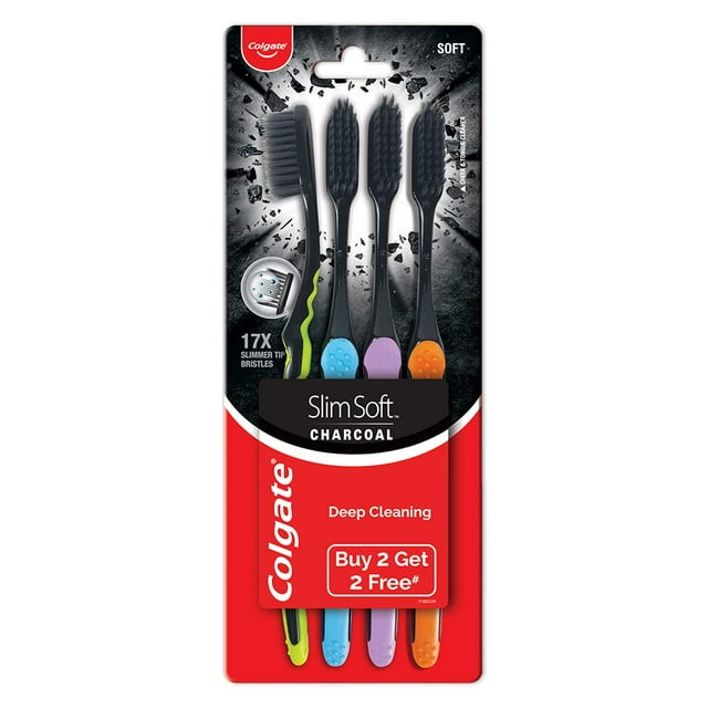 Cepillo dental Colgate Slim Soft Charcoal, paquete de 4 unidades