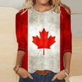 thumbnail image 2 of Brnmxoke T-Shirts Col Rond Fête du Canada Drapeau Manches 3/4 Blouse Feuilles d'Érable Imprimées Hauts d'Été Décontractés Élégants Fierté du Canada Basiques Rouges,TG, 2 of 4