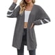 thumbnail image 3 of Cárdigan Umfun para mujer, liso, largo, tejido a rayas, con estampado, para vestidos, tops, ligero, con dobladillo alto y bajo, manga larga, gris oscuro, talla L, 3 of 5