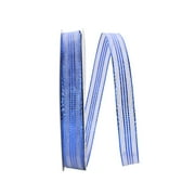 JAM Paper All Occasion Royal Blue Nylon Corsage Stripe Metallic Ribbon, 1800" x 0.62"