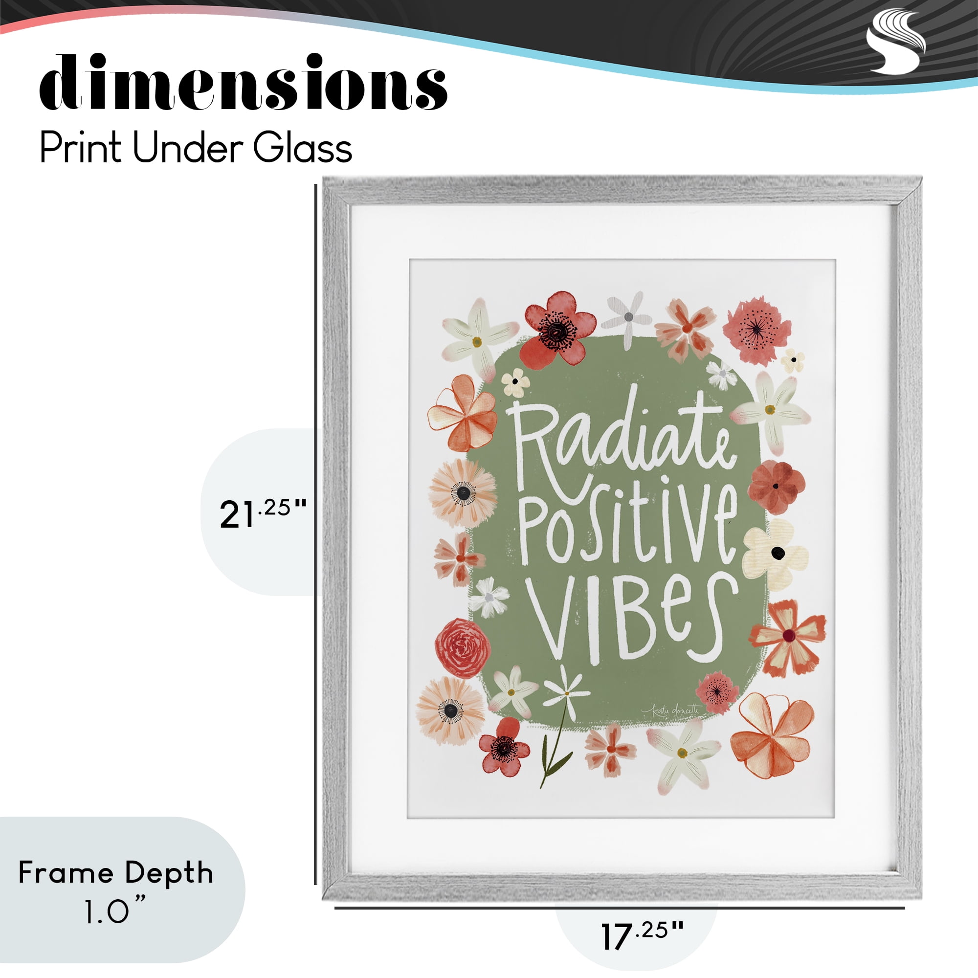 Stupell Industries Floral Radiate Positive Vibes Gray Framed Print Under Glass, design by Katie Doucette