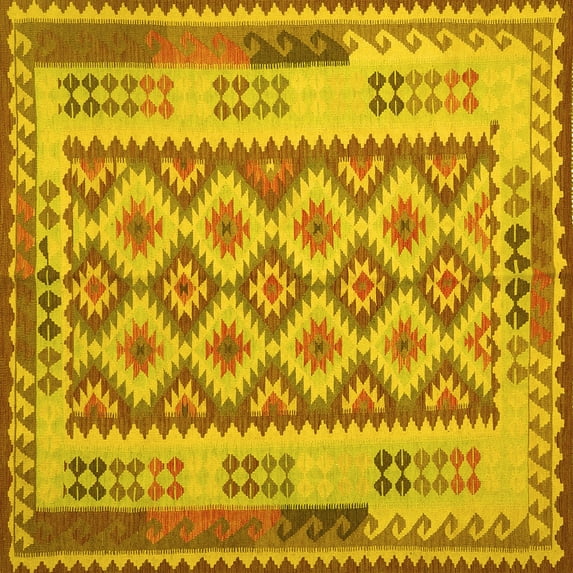Ahgly Company Machine Washable Indoor Square Southwestern Yellow Country Area Rugs, 3' Square