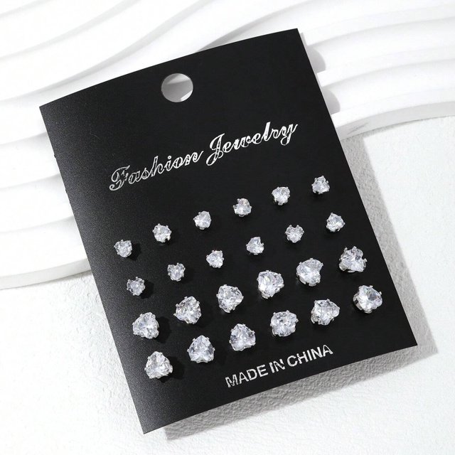 12 pares de aretes decorativos de circonita lujosos, simples, brillantes y cuidadosos son adecuados para regalos a fiestas y parejas.