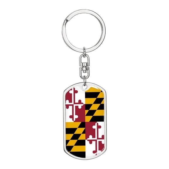 Maryland State Flag Keychain Dog Tag Stainless Steel or 18k Gold