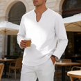 thumbnail image 6 of Men's Cotton Linen V Neck Shirt Casual Long Sleeve Solid Color Summer Beach Tops, S, 6 of 7