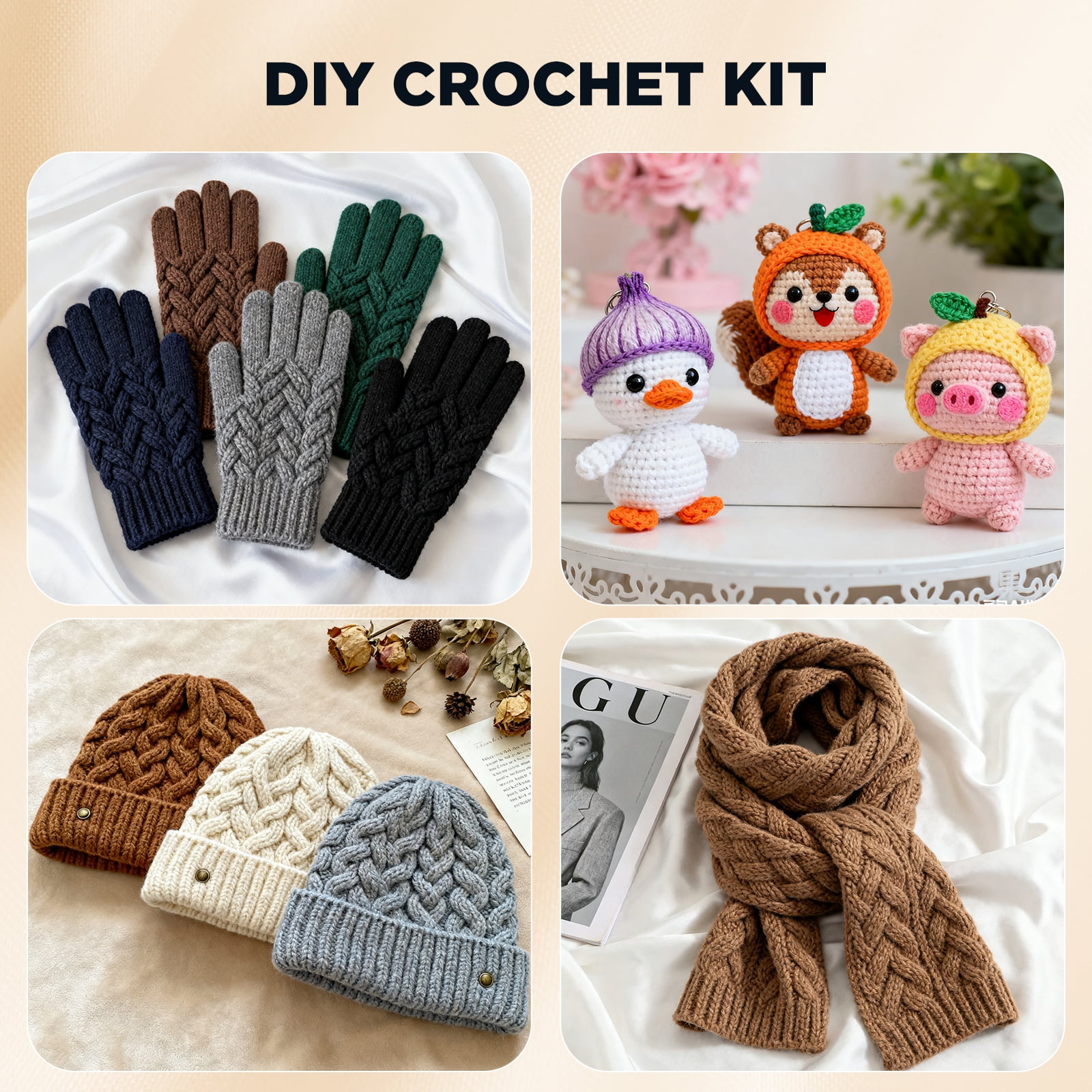 HUANCTOMA  Crochet Kit for Beginners Adults and Kids,Knitting Supplies With 1800yd Acrylic Yarn 21 Ergonomic Hooks Canvas Storage Bag Lots more