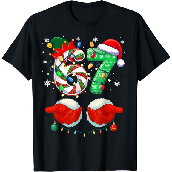 Six Seven 6 7 Meme Christmas Xmas Funny Elf 67 Kids Teens T-Shirt- American fashion hot selling casual retro high quality 100% cotton T-shirt 1 piece