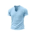 thumbnail image 5 of Homeyce Men's Cotton Linen Short Sleeve Shirts Vintage Distressed T Shirts Raw Edge V Neck Basic Tee Tops,Blue L, 5 of 6