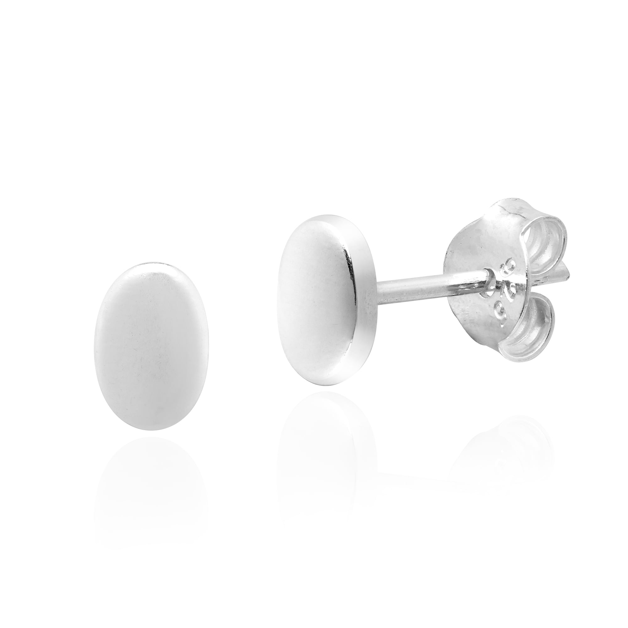 Minimalist Shiny Oval Shaped Sterling Silver Post Stud Earrings