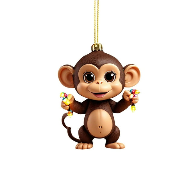 Christmas Tree Pendant Tree Monkey Pendant Christmas Pendant Book Stacking Ornaments Christmas Monkey Holding Christmas Acrylic Ornaments New Year Ornaments