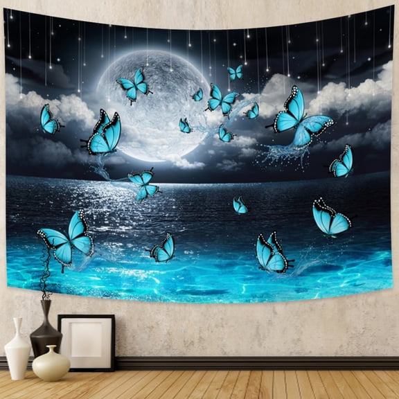 Dashan Moon Over Ocean Tapestry Wall Hanging,Night Sky Tapestries for Bedroom Living Room Dorm Decor,60"Wx50"L