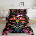 thumbnail image 2 of Erosebridal Mushroom Bedding Set Full Women Trippy Cute Flowers Comforter Set Colorful Hippy Quilted Comforter Black Botanical Theme Eyes 3D Galaxy Pattern Printed Quilt Duvet Soft Warm, 2 of 7
