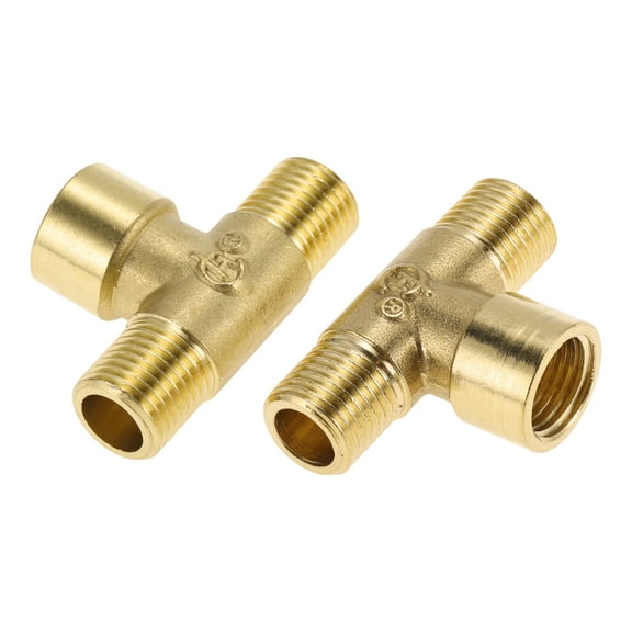 Unique Bargains Brass Pipe Fitting 1/4"Male x 1/4"Female x 1/4"Male Branch Tee Adapter 1.73" 2 Pcs