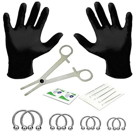 - BodyJ4You 18PC PRO Piercing Kit Steel 16G Horseshoe Ring Barbell Septum Nipple Lip Ear Body Jewelry