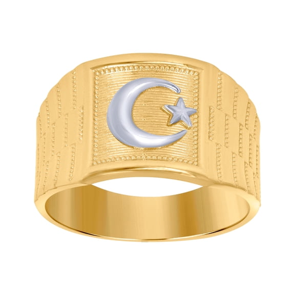 10k Two-tone Gold Mens Celestial Moon Star Religious Ring Size 7 14x5.40mm Wide Ring for Men
