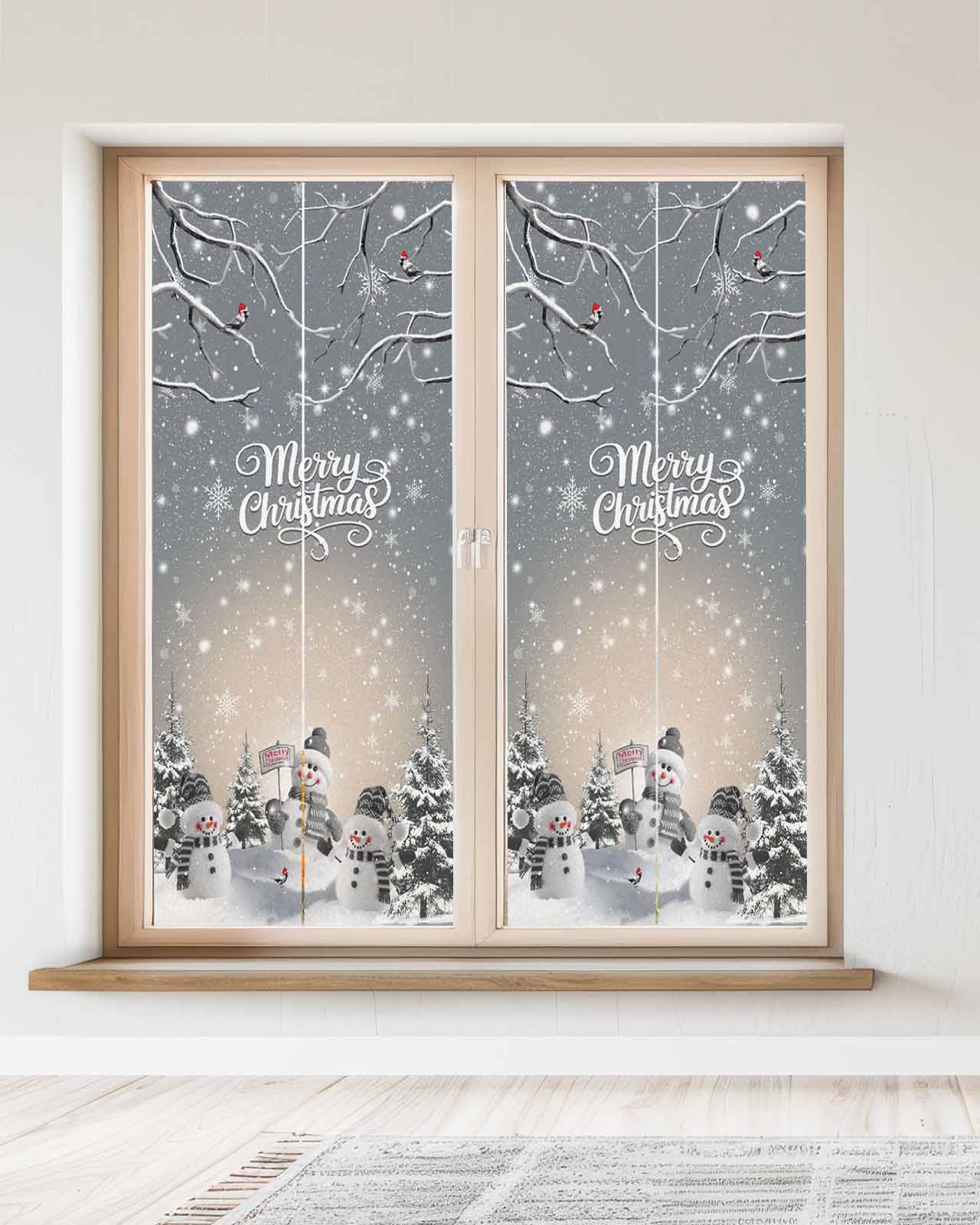 Merry Christmas Window Privacy Film Stained Glass Window Film Decorative Windows Cover Static Windows Cling for Glass Door Grey Snowman Snowflake Xmas Tree Winter Stickers for Bathroom 23.6"x59"