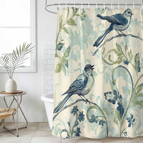 Vintage Floral Bird Waterproof Fabric Shower Curtain,Retro Summer Botanical Waterproof Fabric Shower Curtain for Bathroom Curtains Bathtubs Hotel Washable Shower Curtains with 12 Hooks Standard 60x72