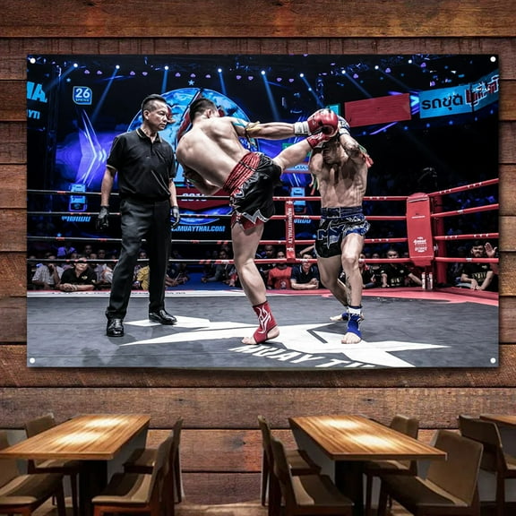 Vintage Muay Thai Fighting Posters and Prints 38" x 57" Tapestry Wall Art Flag Painting Boxing Lover Gift for Gym Room Cuadros Home Decor