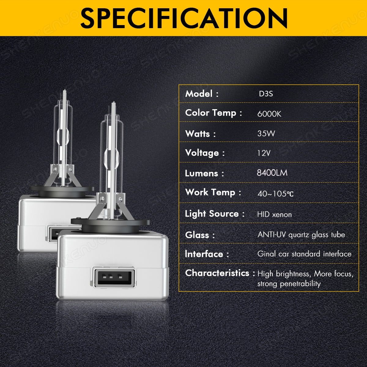 IHNZCB D3S HID Headlight Bulbs High Low Beam Xenon Replacement Bulb 8400Limens 6000K White