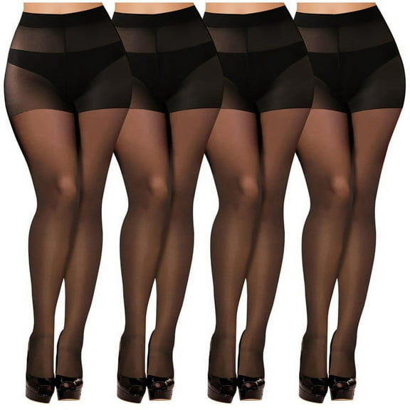 4PCS Versatile High Waist Black Sheer Pantyhose for Women 20D with Reinforced Toes Com y20272