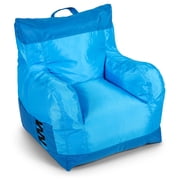 Big Joe Dorm Bean Bag Chair with Drink Holder and Pocket for Teens and Kids, Two Tone Blue, Durable Easy-Clean Polyester Nylon Blend, 3 foot Gaming and Reading Nook Seat, Refillable