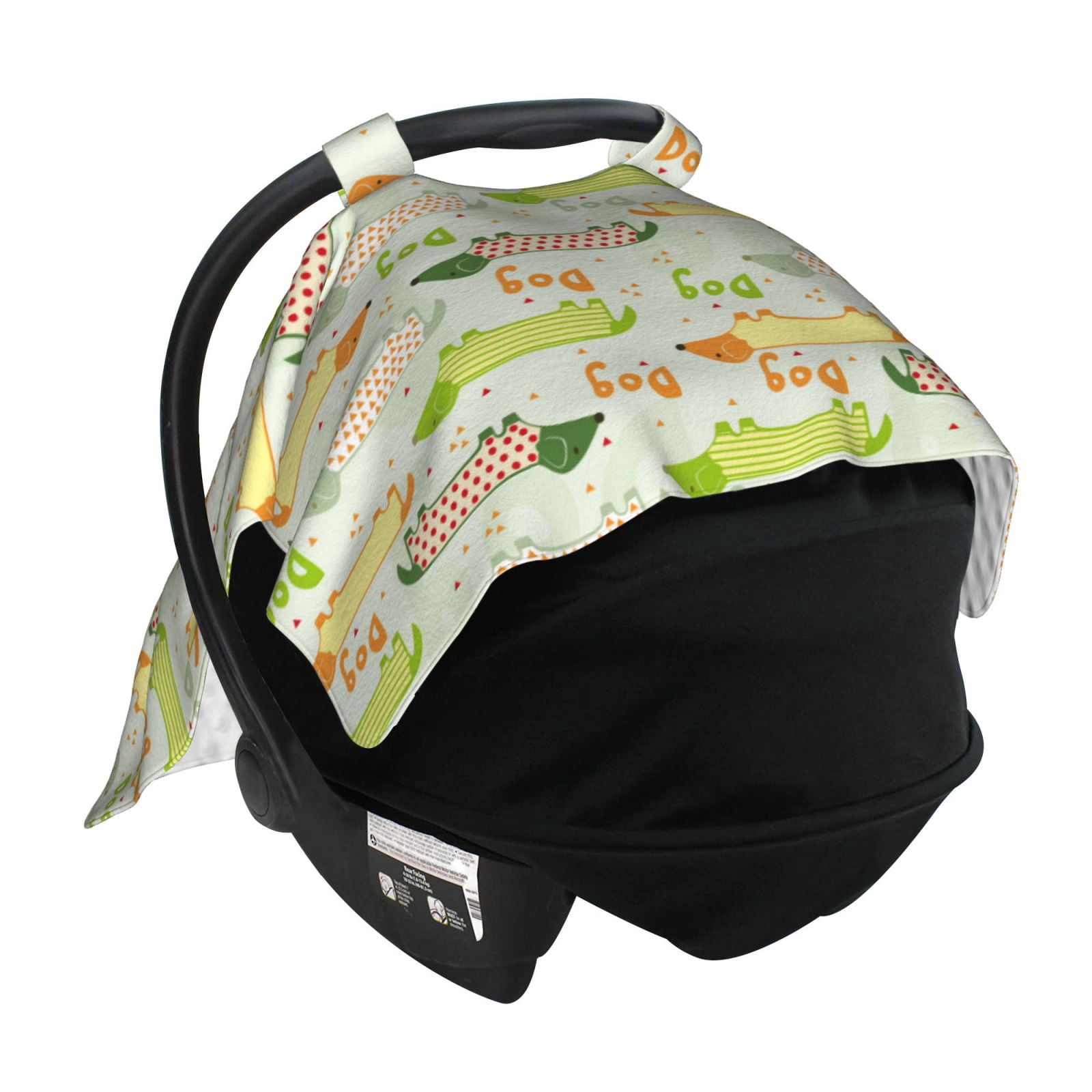 Car Seat Cover Baby - Dachshund Dog Puppy Green Orange Breathable Infant Car Seat Cover for Baby Carseat, Lightweight Comfort Baby Essentials Must Haves Newborn Stuff for Girl Boy