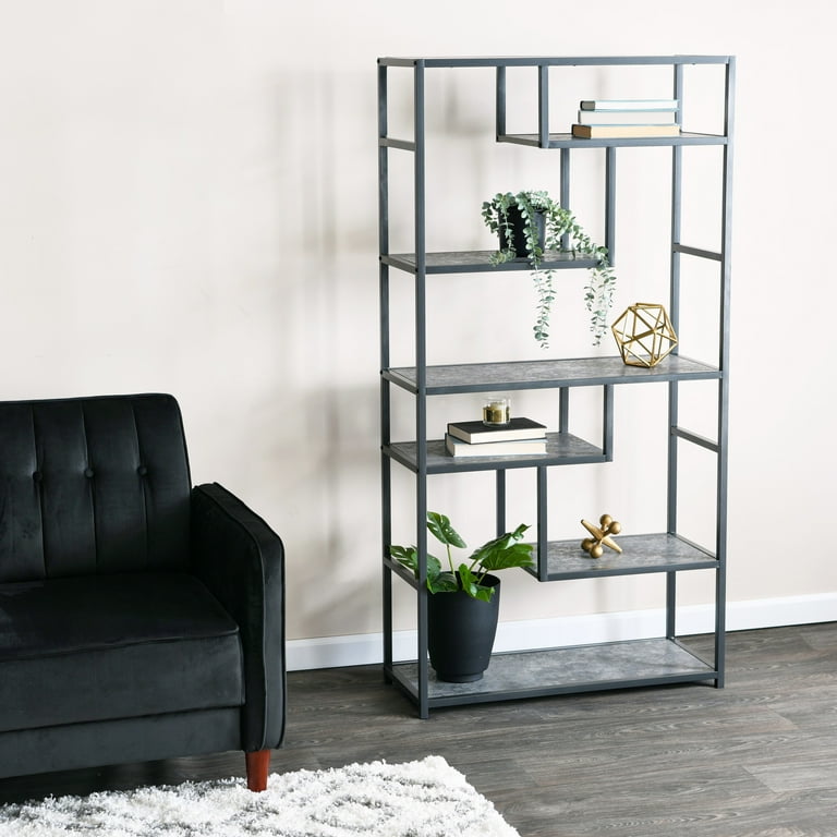 Household Essentials Faux Concrete Slate 6-Shelf Bookcase