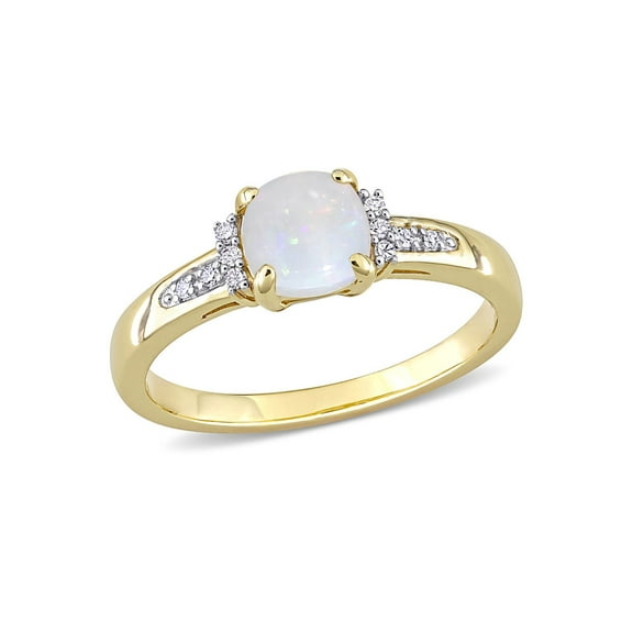 Gem & Harmony 1/2 Carat (Ctw) Opal Ring in 10K Yellow Gold with Diamond Accent for Women