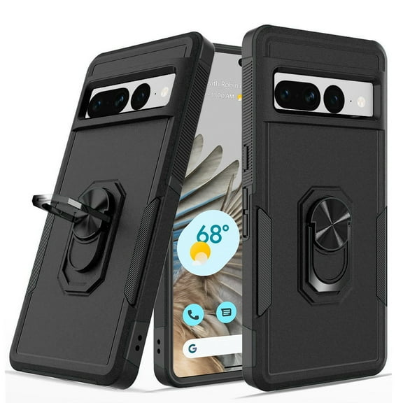 For Google Pixel 7 Pro Hybrid Rugged Hard Drop-Proof 3 Layer Protection Military Grade Armor with Metal Ring Stand Cover ,Xpm Phone Case [ Black ]