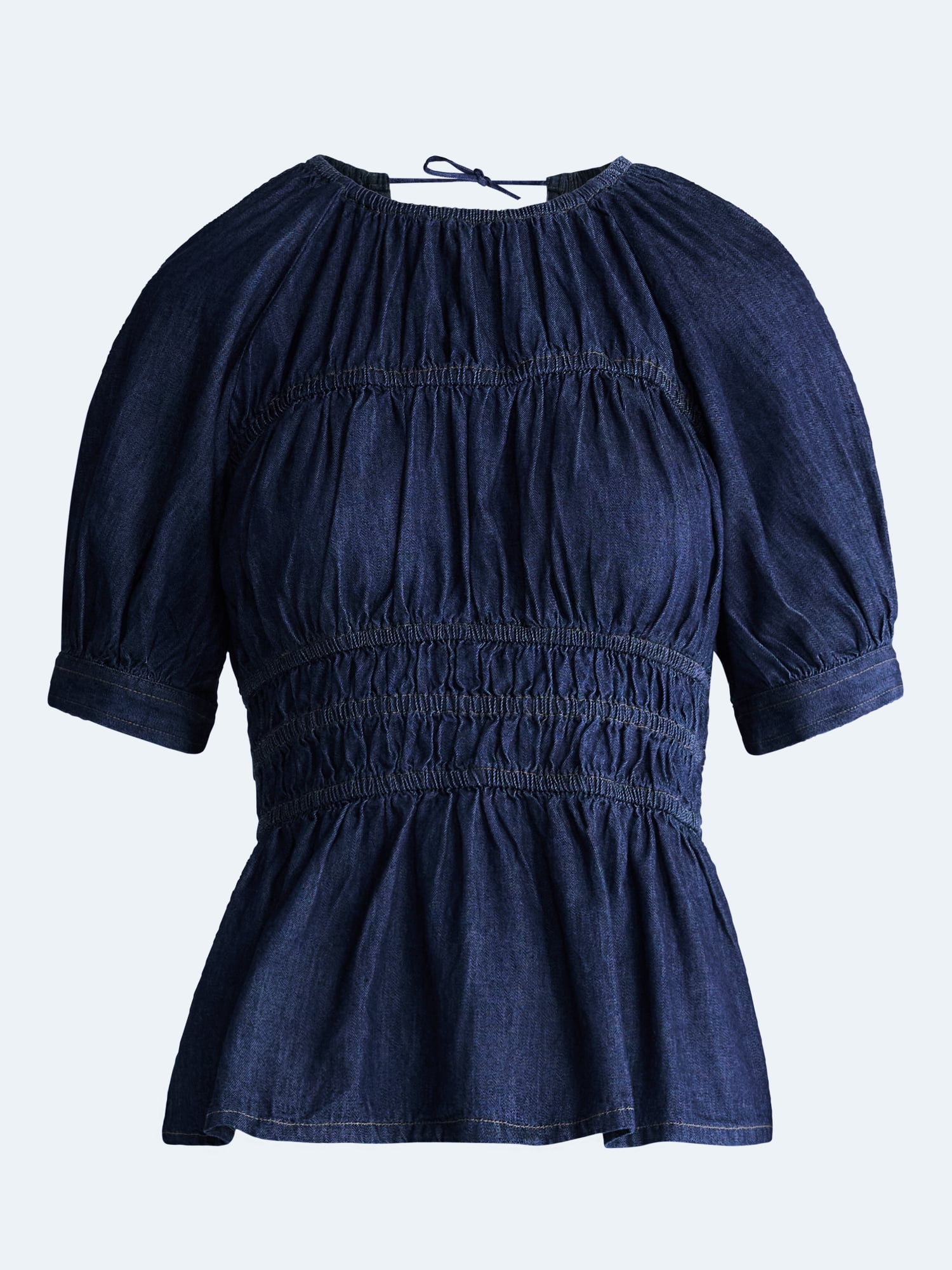 Free Assembly Women's Smocked Denim Top with Peplum Hem, Sizes XS-XXL