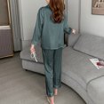thumbnail image 5 of BLTIBY Ice Silk Pajamas Set for Women Long Sleeve Pajama Sets Button Down Lapel Cozy Sleepwear Full-Length Pants Loungewear with Pockets Green XXL, 5 of 5
