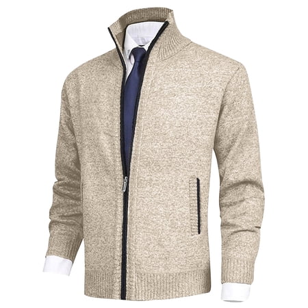 Awdenio Sweaters for Men Jackets Shawl Collar Zipper Cardigan Solid Color Long Sleeve Slim Fit Cable Knit Outwear Sweaters with Pockets