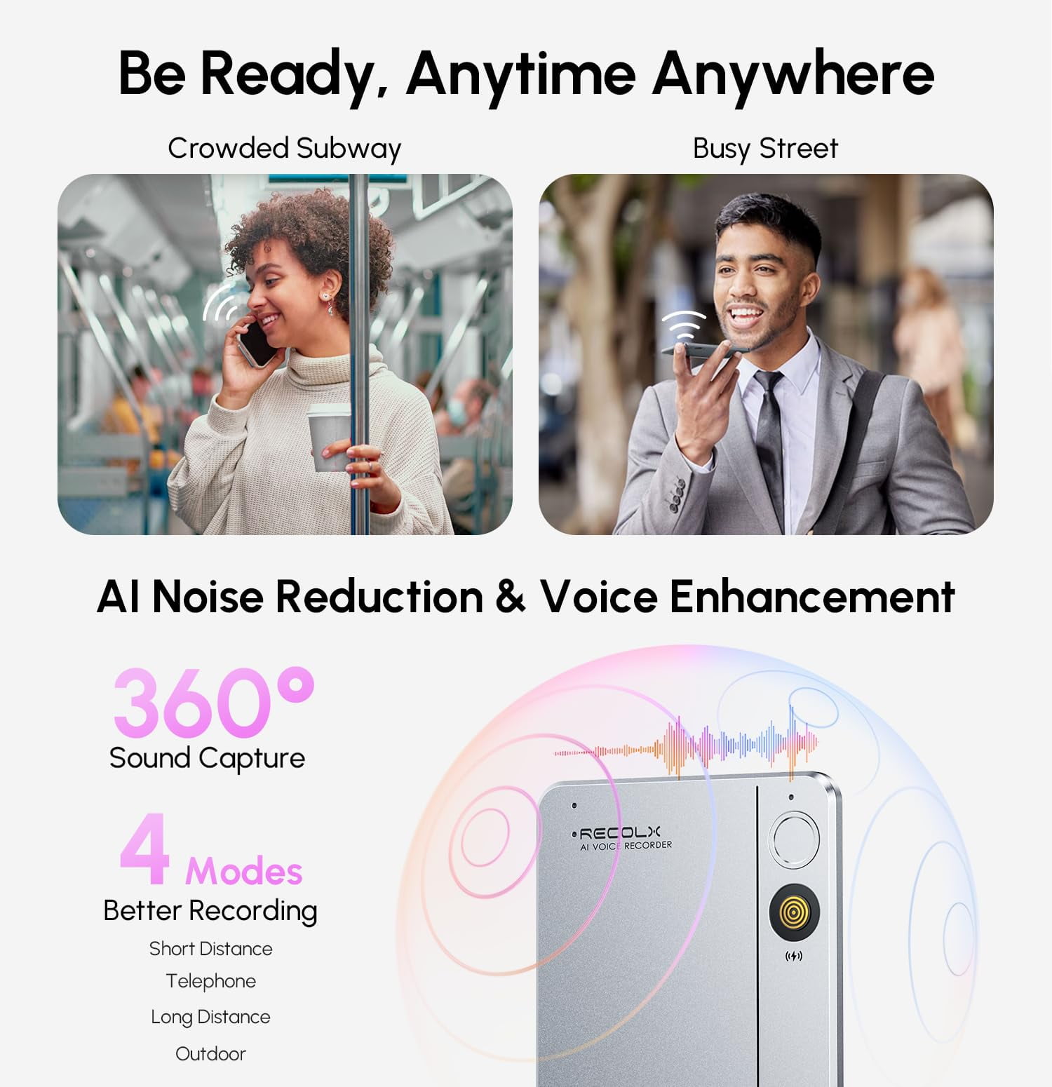 AI Voice Recorder & Transcriber with GPT-5 Analysis – 30-Hour Recording, 112-Language Speech-to-Text & Auto Summary for Meetings, Lectures & Interviews,Grey