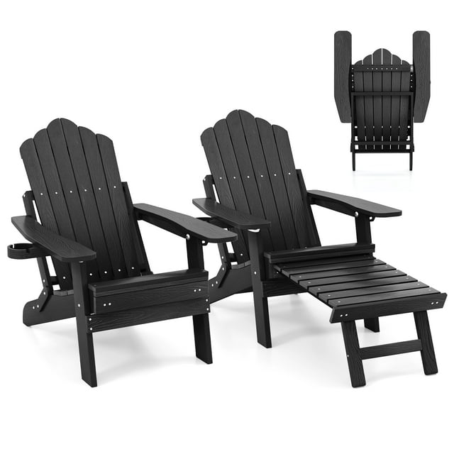 Gymax 2 Pcs Chaise Adirondack Pliante Hanches Chaise de Foyer avec Dossier Réglable Noir