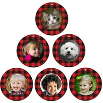 Expressly Yours! Mini Magnetic Glitter Picture Frame Christmas Ornaments with Photo Protectors, Round Buffalo Plaid, 6-Pack